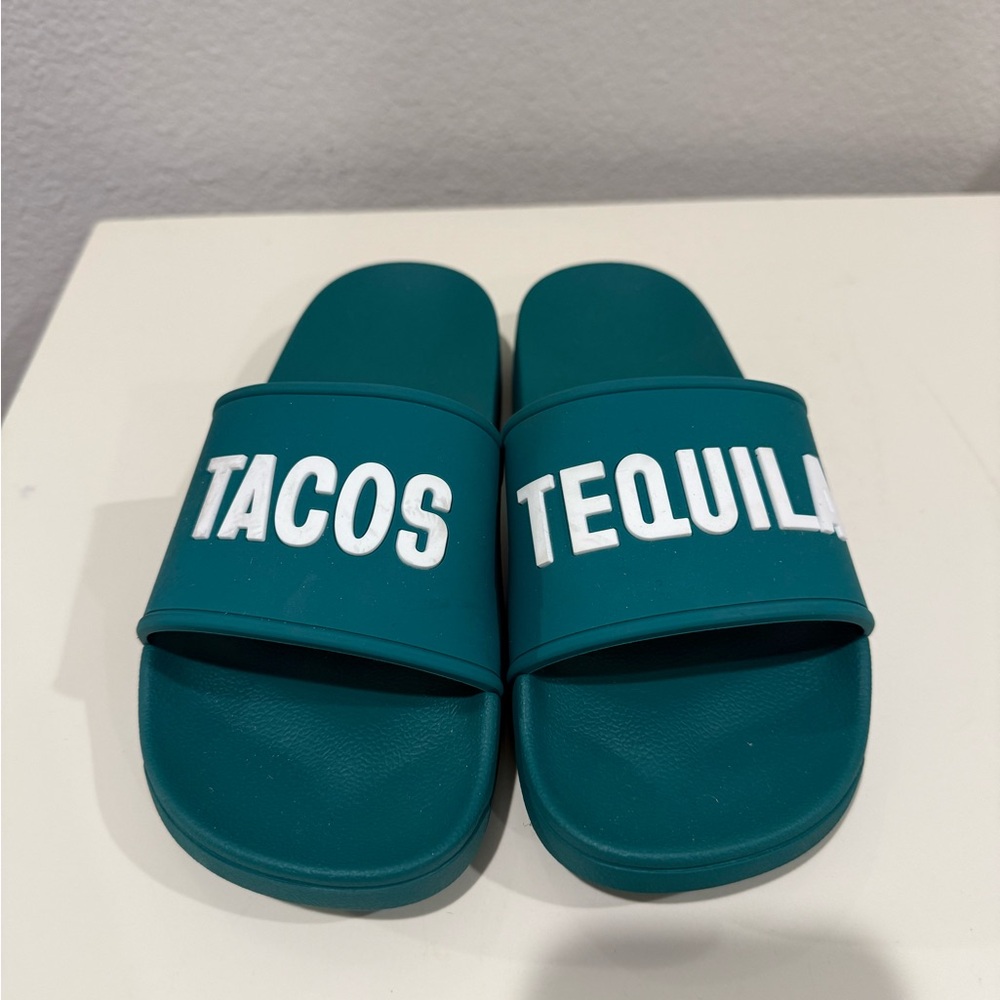 Tacos and tequila slide sandals by Cazadores